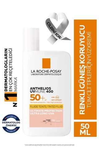 La Roche Posay Anthelios Uvmune Fluide SPF+50 Tüm Ciltler İçin Yüksek Korumalı Renkli Yüz Güneş Kremi 50ml
