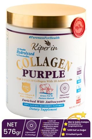 Kiperin %100 Saf ve Doğal Mor & Çoklu Kolajen Peptitleri içeren Lipozomal Teknoloji Diyet Takviyesi (576gr)